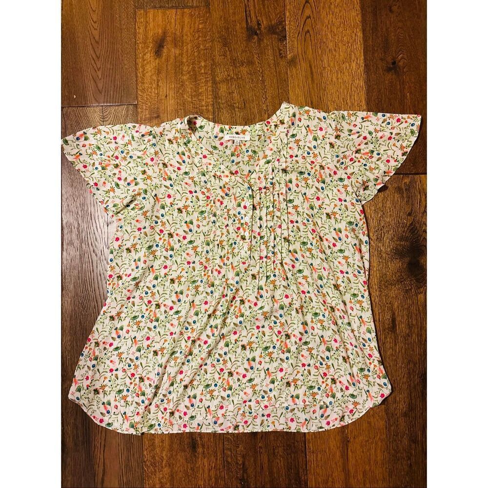 Rose Olive wildflower floral summer blouse  2X